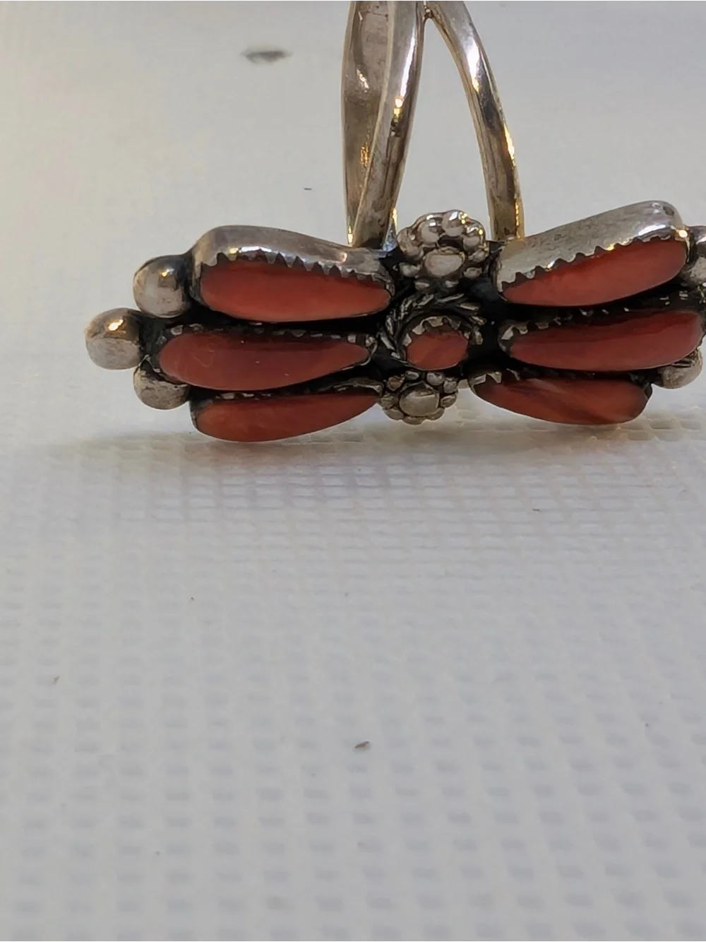 Navaho style Sterling Silver Red Coral Cluster Statement Ring size 8 3/4